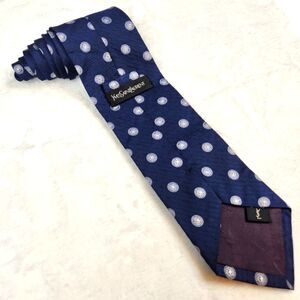 VTG YSL Yves Saint Laurent Navy Blue Silver Tie